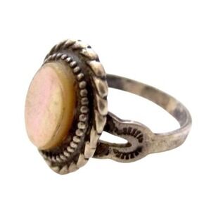 Vintage Southwest Mother Of Pearl Cab Signed Sterling Silver 925 Ring*Size 4.5